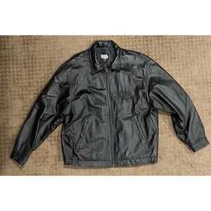 Vintage Super Bowl XXXVI 36 Mens XL Black Arrow Leather Jacket Patriots Rams